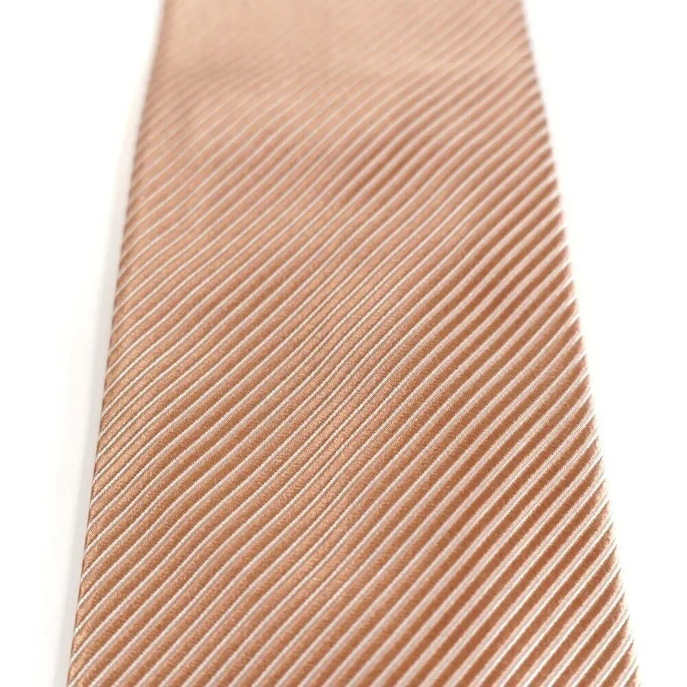 Hugo‎ Boss Beige Orange Striped Woven Silk Tie - Picture 2 of 7